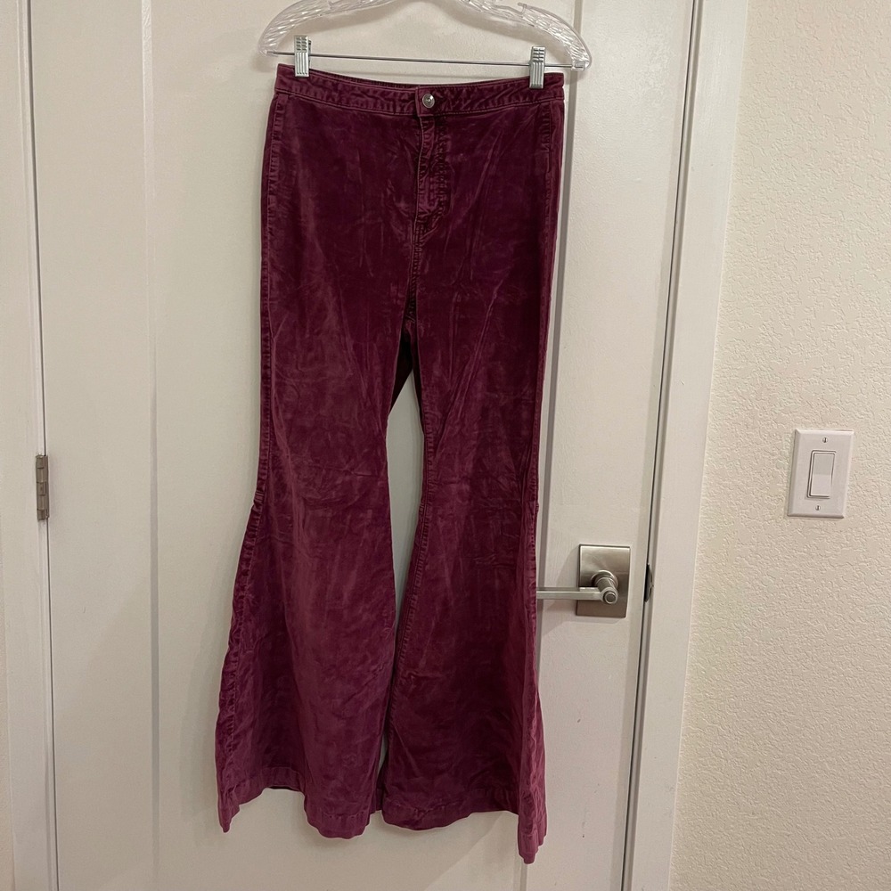 We The Free Free People Burgundy Flare Purple Corduroy Velvet Pants Fall Chic